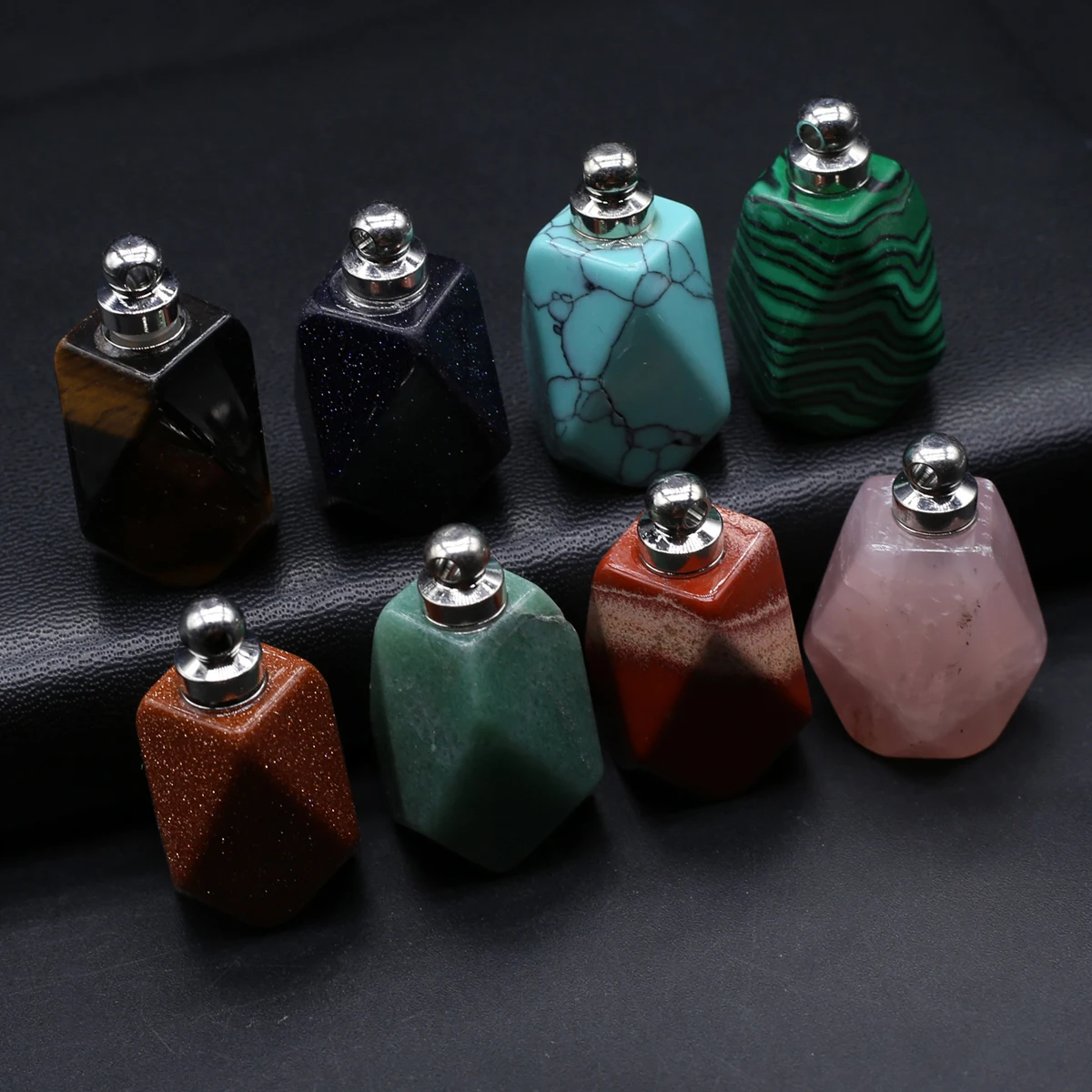 5PCS Wholesale Natural Semi Precious Stone Polygon Pendant Perfume Bottle Jewelry Making DIY Necklace Accessories Gifts
