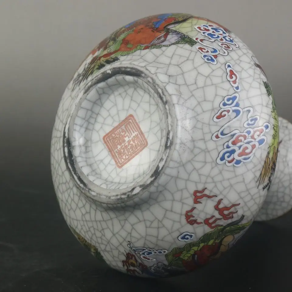 Qianlong Qing Dynasty Pastel 18 Buddhist Saints Flat Vase Home Living Room Antiques Chinese Style Household Decor Ornament ZC806 4