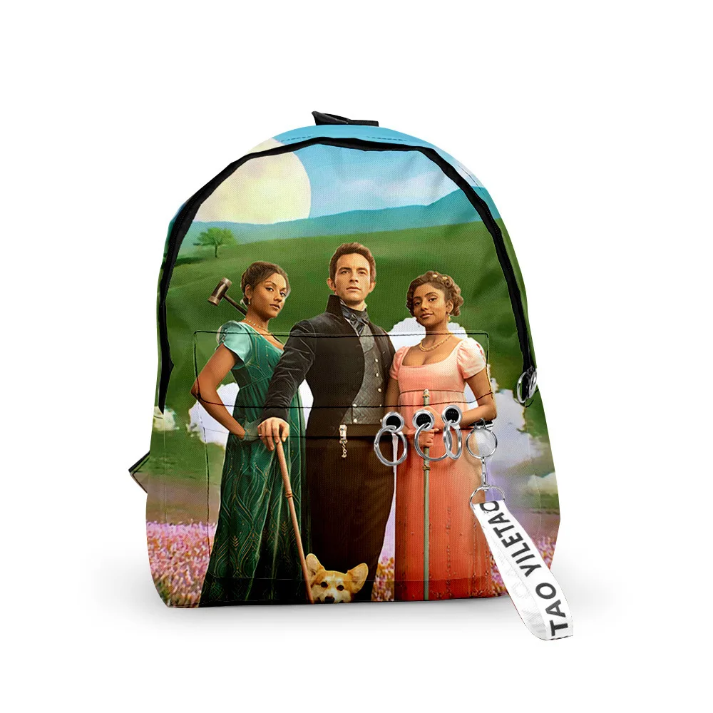 

Популярная школьная сумка в стиле Харадзюку bridgerton season2, милые маленькие дорожные сумки, водонепроницаемые Рюкзаки из ткани Оксфорд с 3D-принтом и цепочкой для ключей для ноутбука