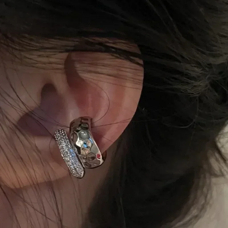 Zircon Double-layer Ear Cuff No Piercing Earring Trendy Punk Unique Metal Geometric Ear Clip for Women Jewelry ear clip earrings clip earrings ear clip ear accessories