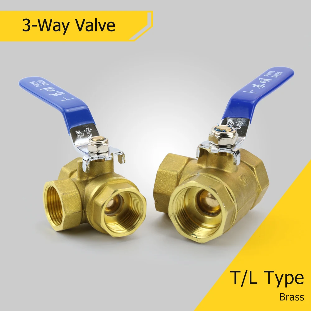 BSP Female Brass Full Port T-Port L-Port 3 Way Ball Valve Connector Adapter 1/4" 3/8" 1/2" 3/4"1" For Water Oil Air Gas