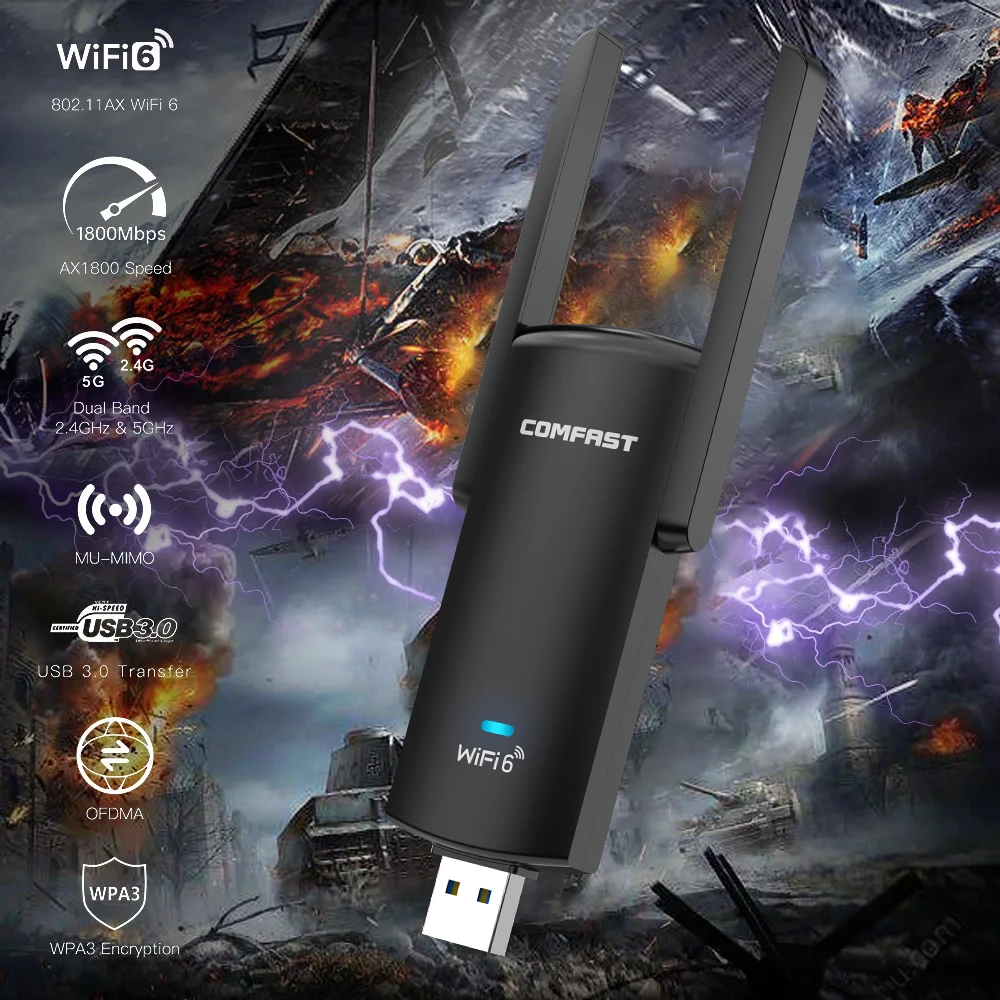 Adaptador Comfast-usb 3.0 Placa de Rede de Alta Velocidade Dongle Win10 11 Receptor pc 1800mbps 1800mbps 2.4g 5g Dongle Cf-953ax - Imagem 5