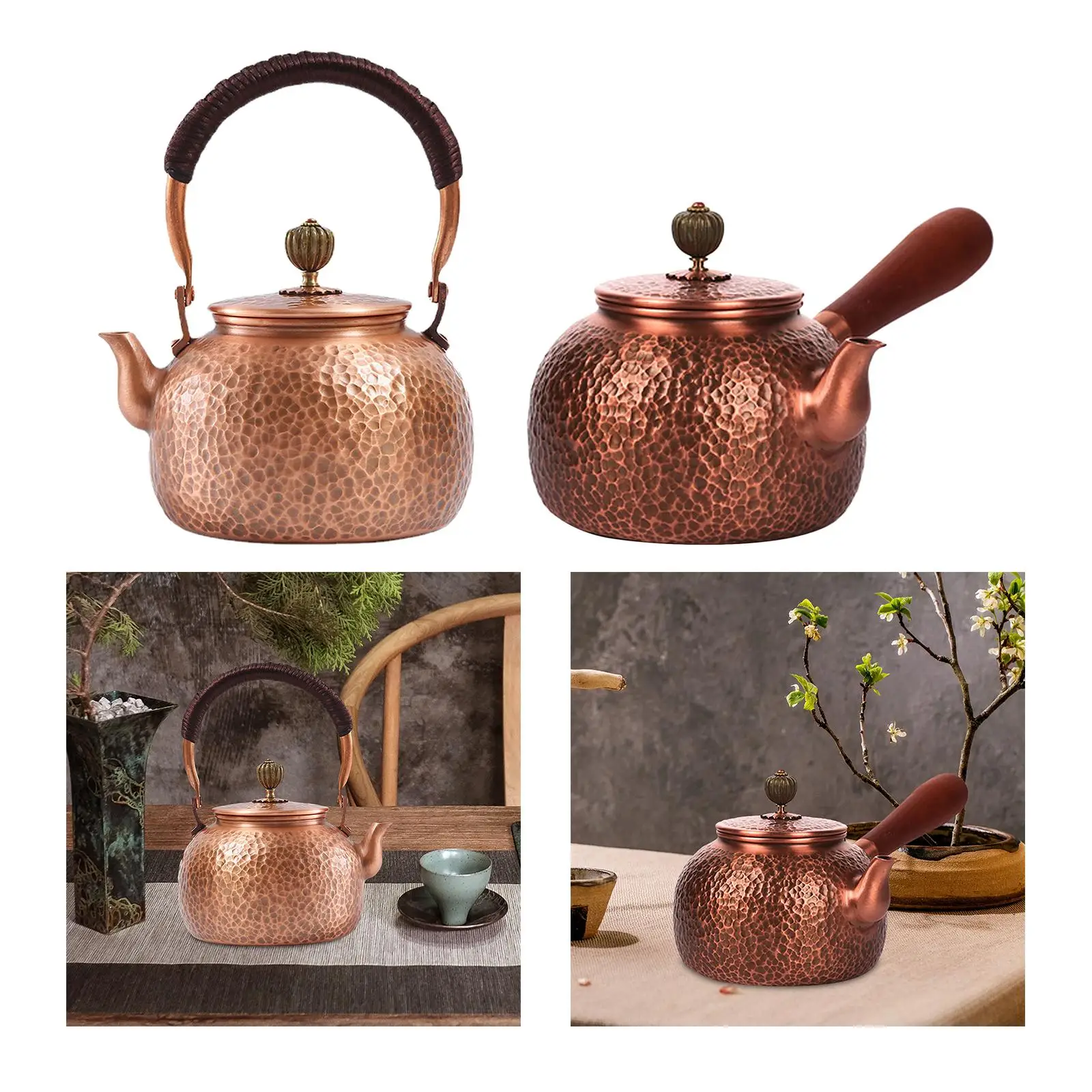 Copper Teapot Coffee Pot Hammered Tea Ceremony Retro Kung Fu Teapot Stovetop Teapot for Household Kitchen Hotel