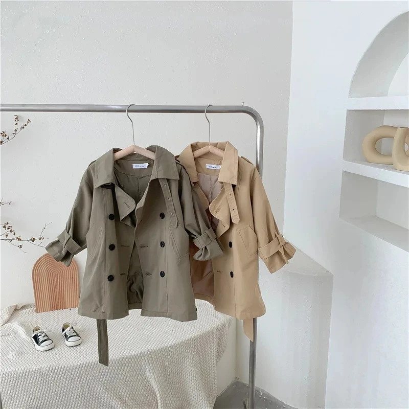 Kids Jacket Girls Trench Coats 2-10Yrs Kids Trench Coat Spring Autumn Boys Girls Long Sleeve Turn-Down Collar Windbreaker