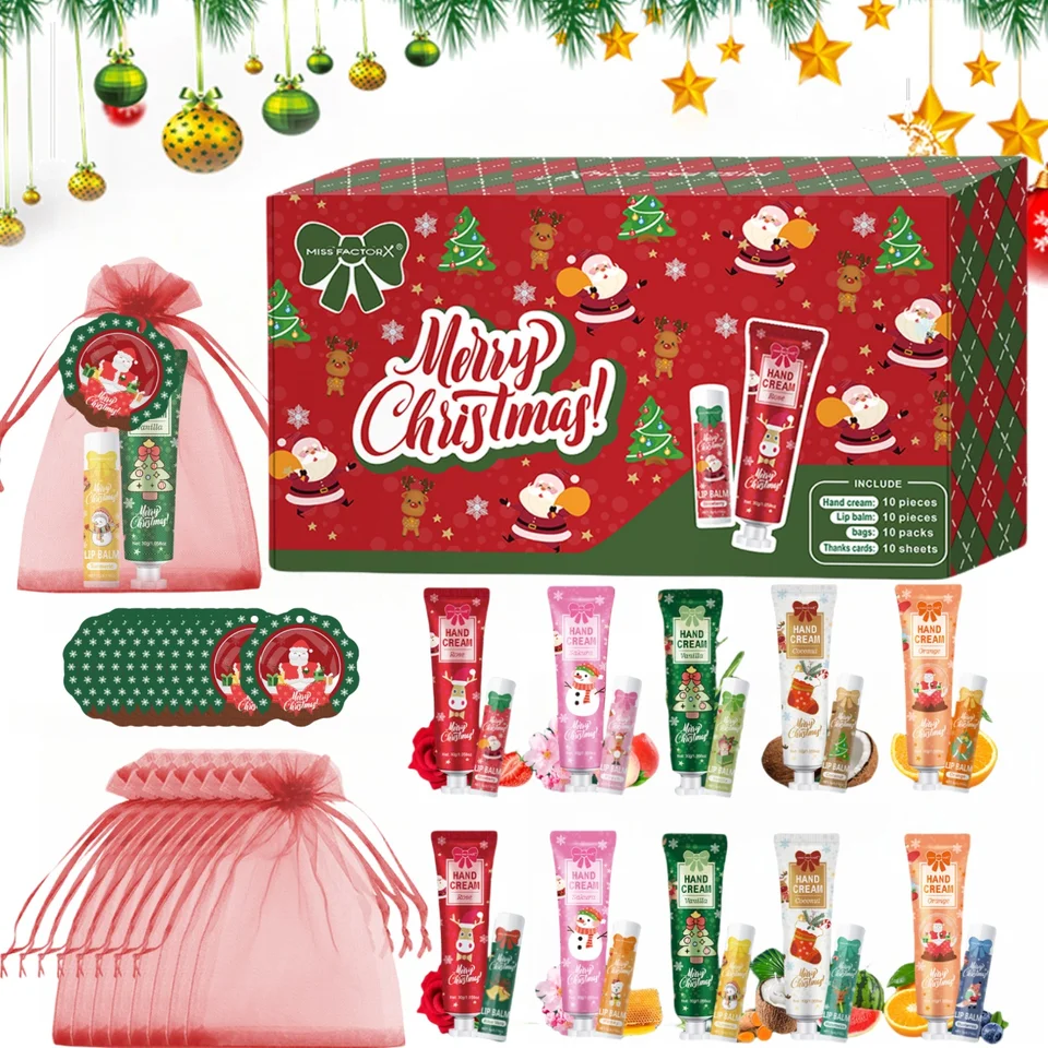 Christmas kit-10 sets/box hand cream kit, lip balm set, with Santa