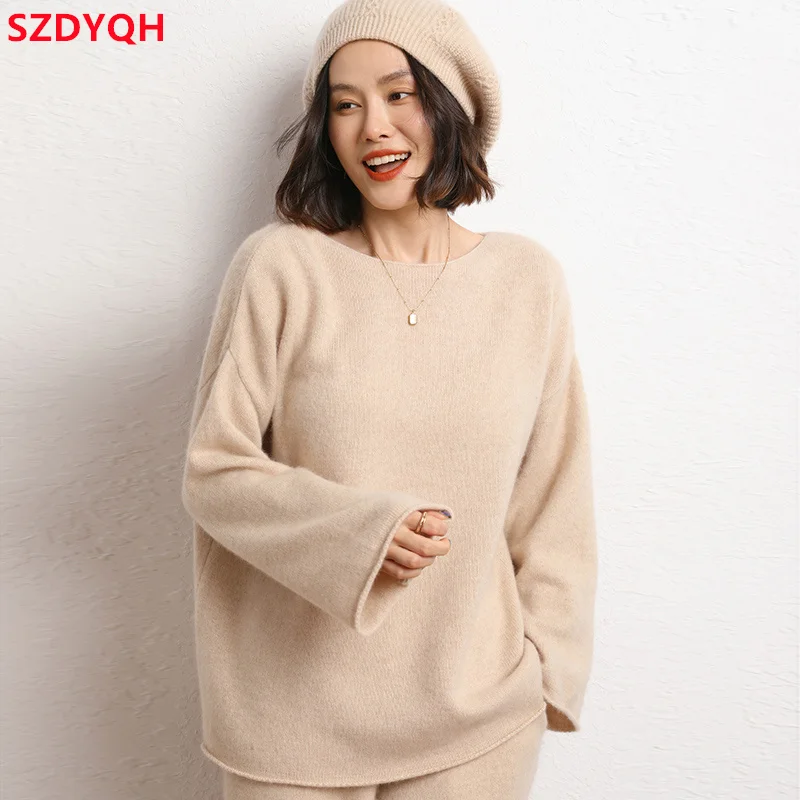 カシミヤセーター2023,新しい秋冬コレクション,厚手のラウンドネック