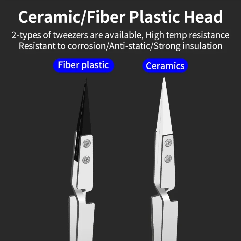 LUXIANZI 1PC Reverse Tweezers Stainless Steel Industrial Tweezers Tools Non-magnetic plastic ceramic Tip ESD Precision Forceps