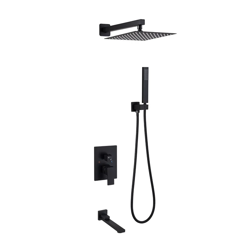 All copper black hot melt wall mounted showerhead shower set with concealed ceiling mounted showerhead embedded shower CIR302CLE 6