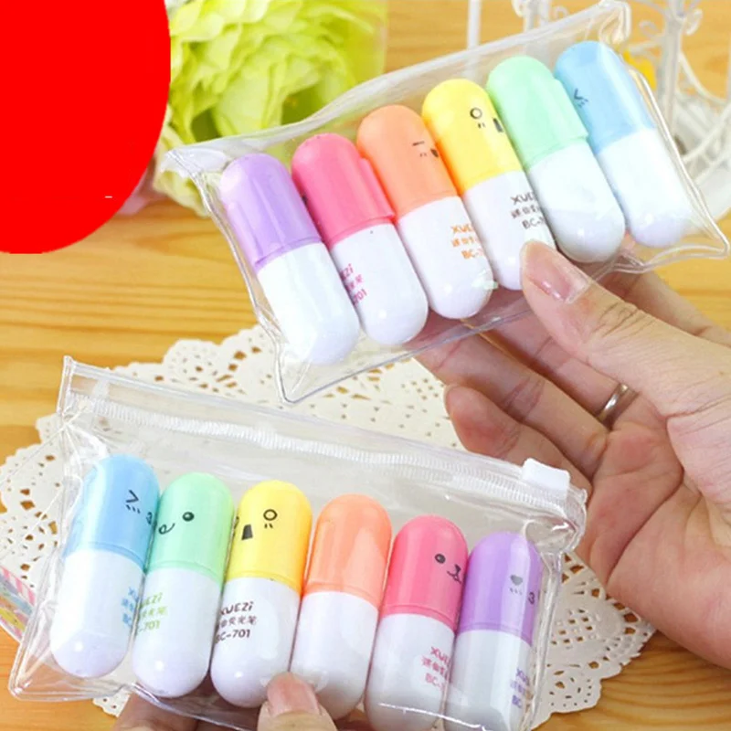 Highlighter Colored Marker Pens 6pcs/bag Creative Design Painting Graffiti Marker Highlighters for School Six Colors Stationery highlighter pen marker pen highlighter marker art marker