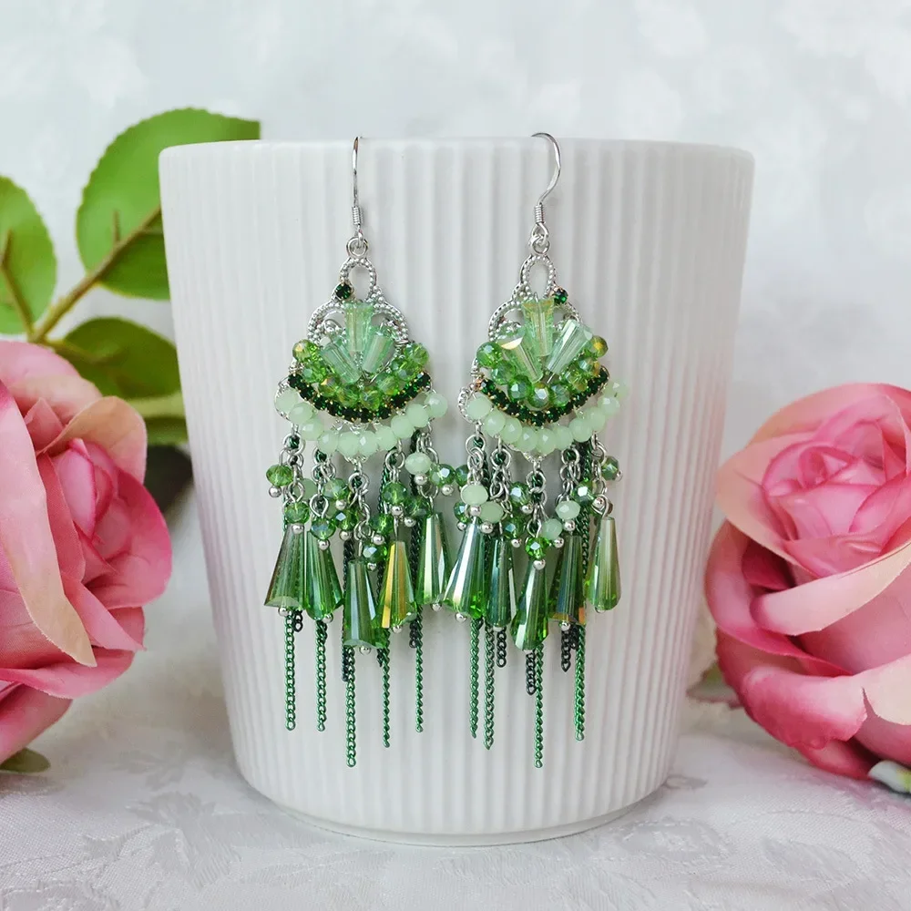 

2024 New Bohemian Style Tassel Earrings Ethnic Handmade Beaded Earrings Women's Shiny Long Earrings Jewelry Gift