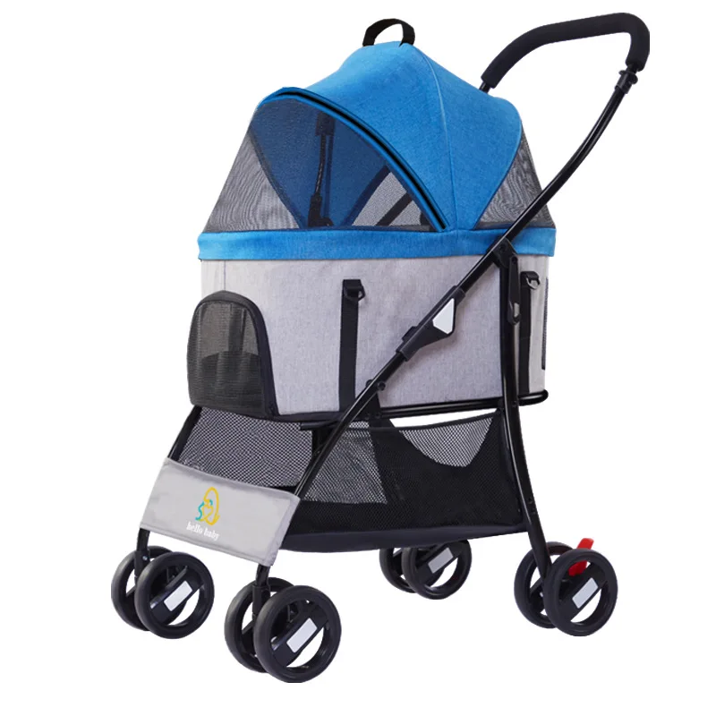 

Outdoor Pet Cart Dog Cat Carrier Pet Stroller Multicolor Oxford Cloth Double Layer Detachable Pet Cart One-key Folding