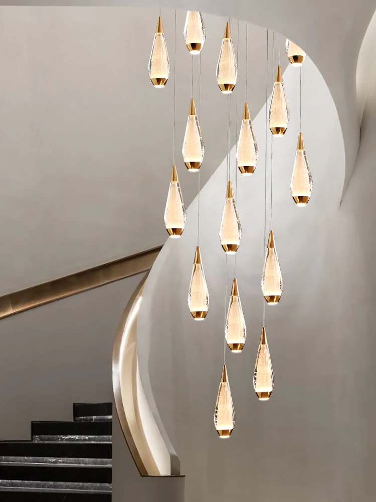 

Nordic Crystal Chandelier Minimalist Staircase Living Room Dining Room Lamps Creative Personality Kitchen Bedroom Bar Chandelier