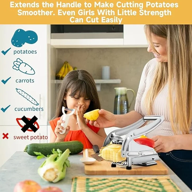 Stainless Steel French Fry Cutter Potato Chipper Multi function Manual Cutter Perfect for Potato, Cucumber, Fruits Cutting