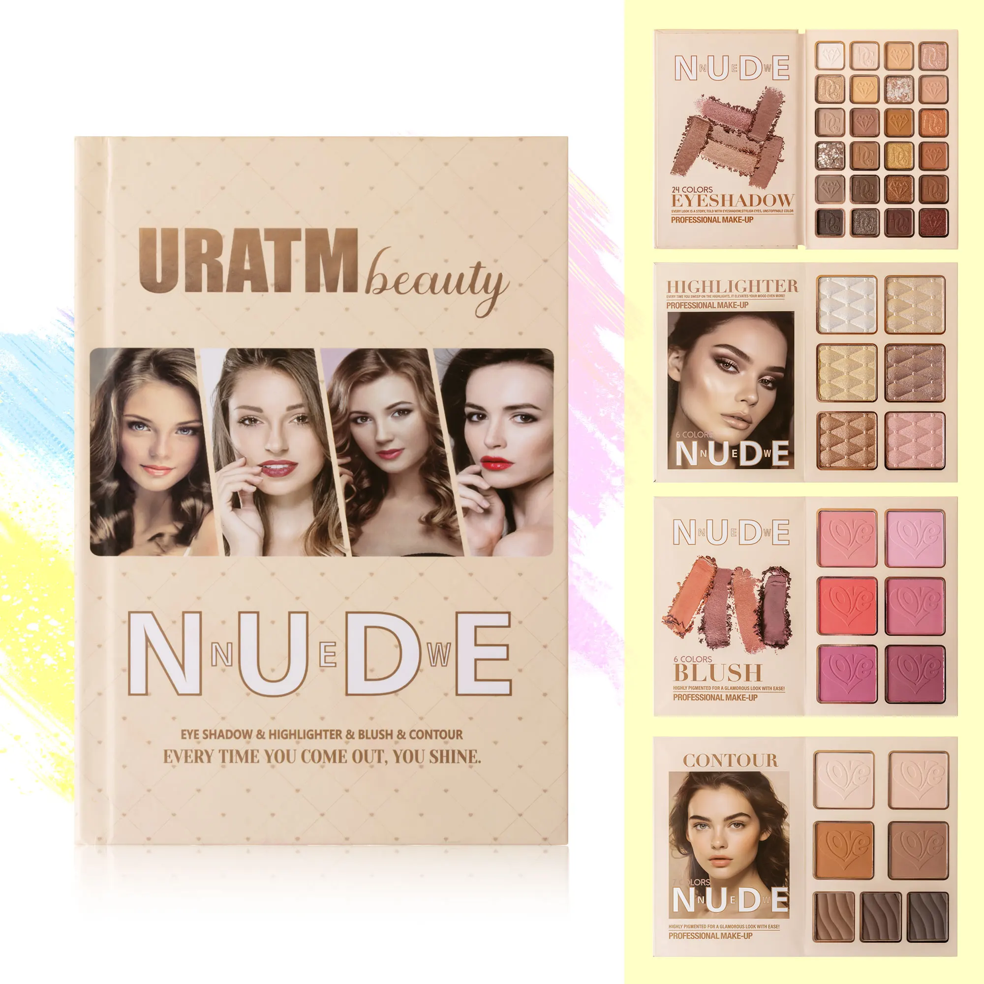 43-color makeup palette, four-layer book-style eye shadow palette, matte pearlescent blush, contour and highlight all in one 4