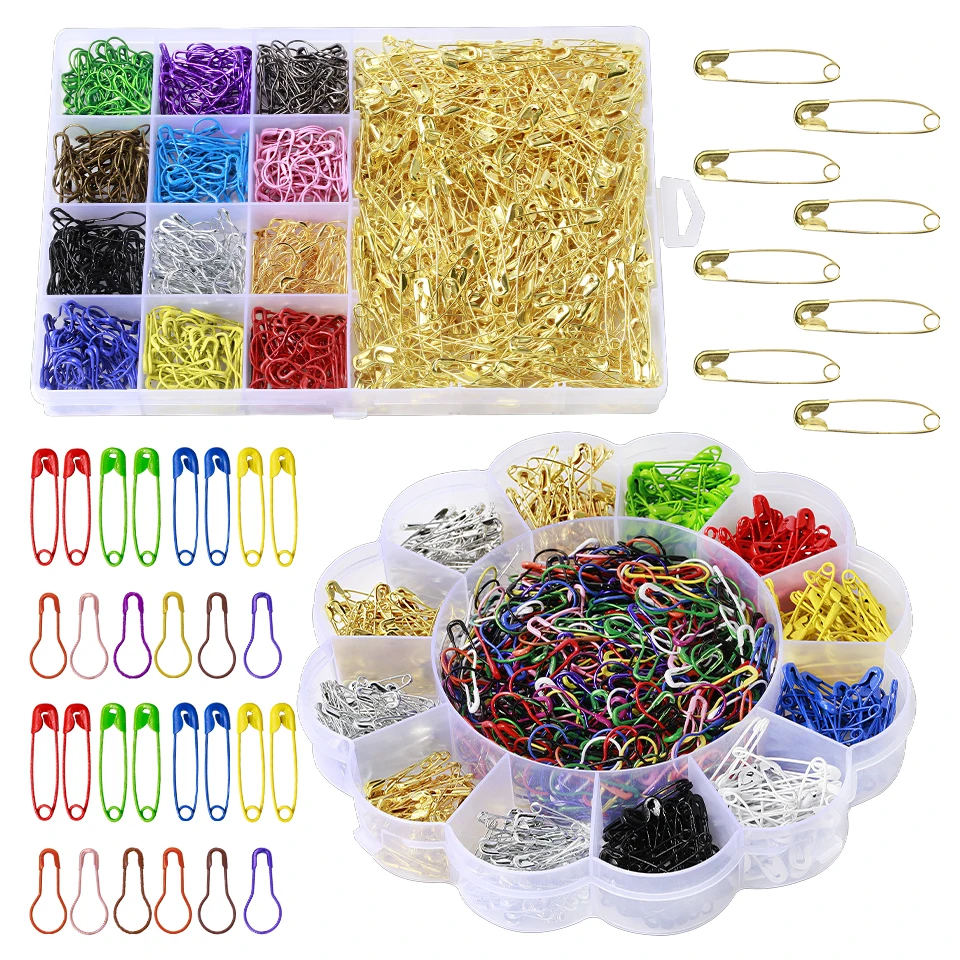 

JIUMO 1020/1100pcs Safety Pins Multicolor Metal Clips Marker Tag Gourd Pins Knitting Stitch Markers Safe Craft DIY Sewing Kit