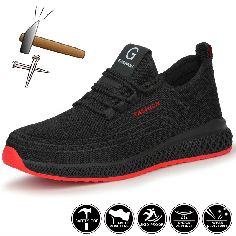 Men Safety Shoes Steel Toe Work Boots Women Men Work Shoes Puncture-Proof Boots Breathable Sneakers