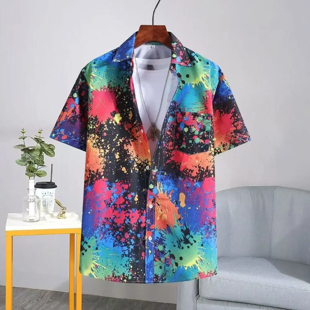 Fashion V-neck Short Sleeve Floral Shirts Hawaii Loose Flower Blouse Women Bohemia Style Colorful Beach Shirts Streetwear