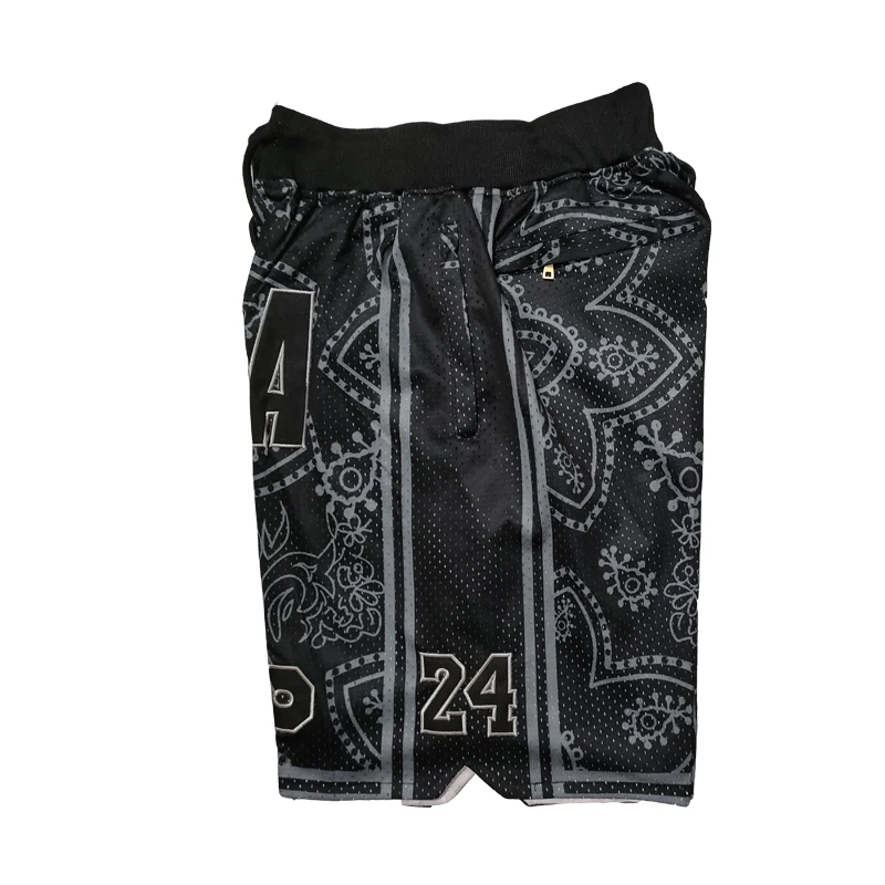 Men Basketball Shorts Mamba Black flower Four pocket zippers Embroidery Outdoor Sport Shorts Beach Pants 2024 NEW