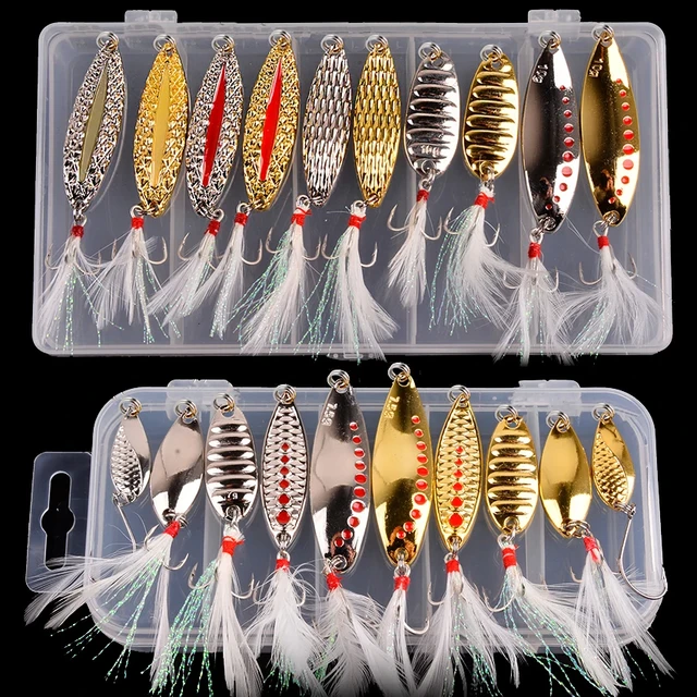 Lot Fishing Spinners Kits Set Metal Spoon Soft Hard Lures
