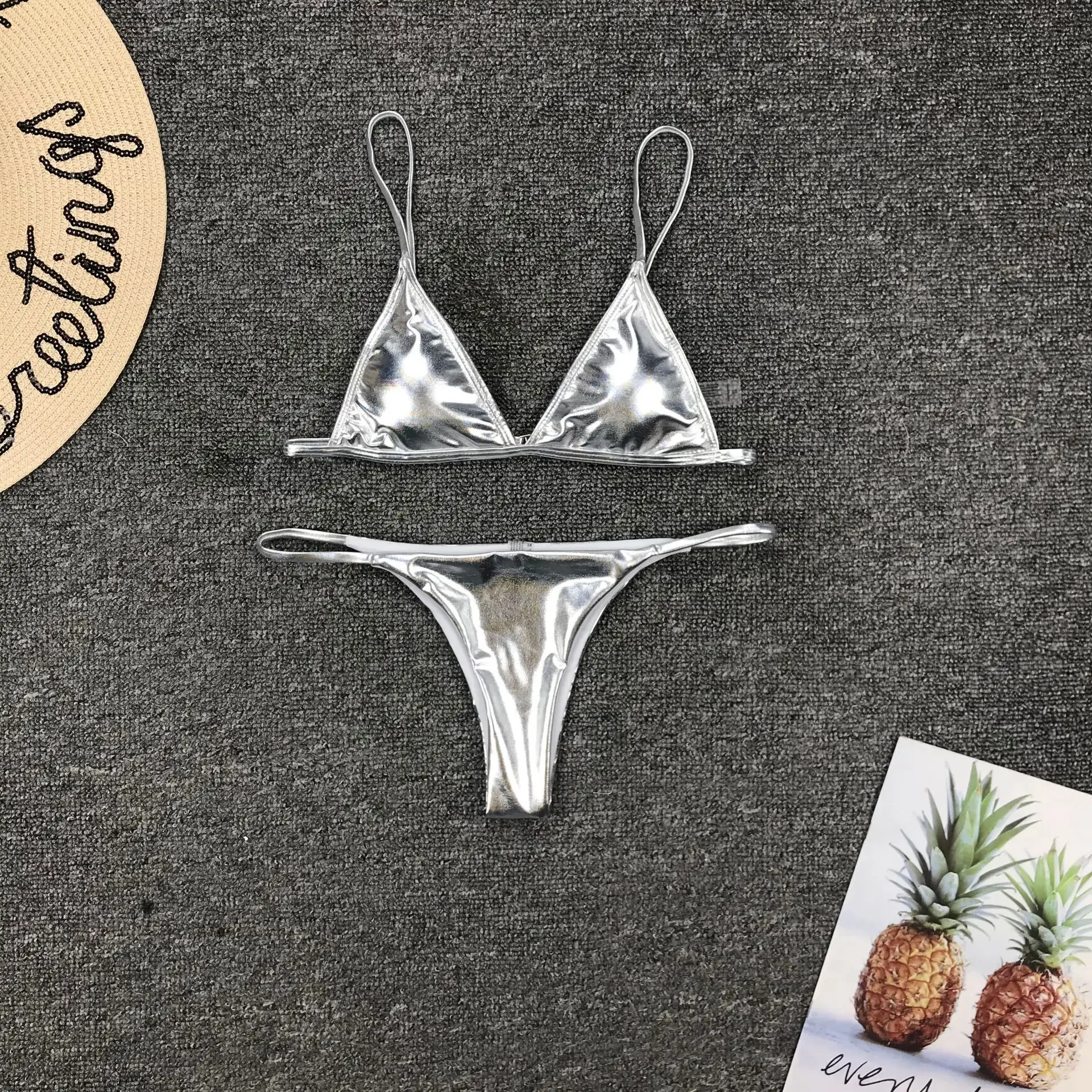 2026 women's sexy thong bikini set Triangle Bikini silver gold bikini swimsuit summer bra swimsuit beach wear