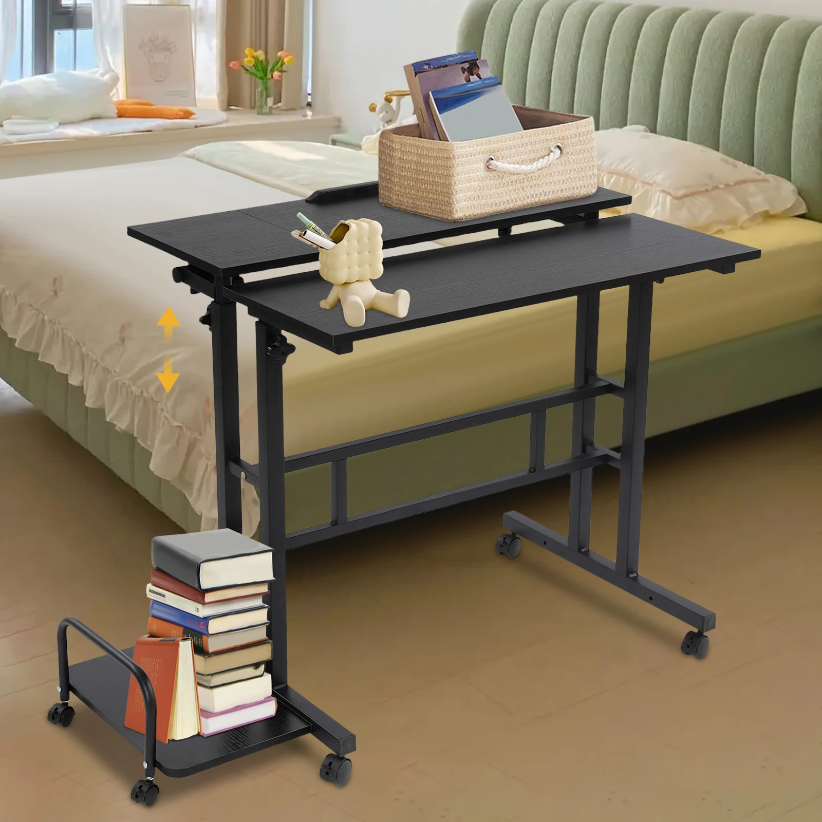 Multi-Functional Foldable Desk with Host Tray and Practical Block Bar fits Home Office, Modern Adjustable Computer Desk