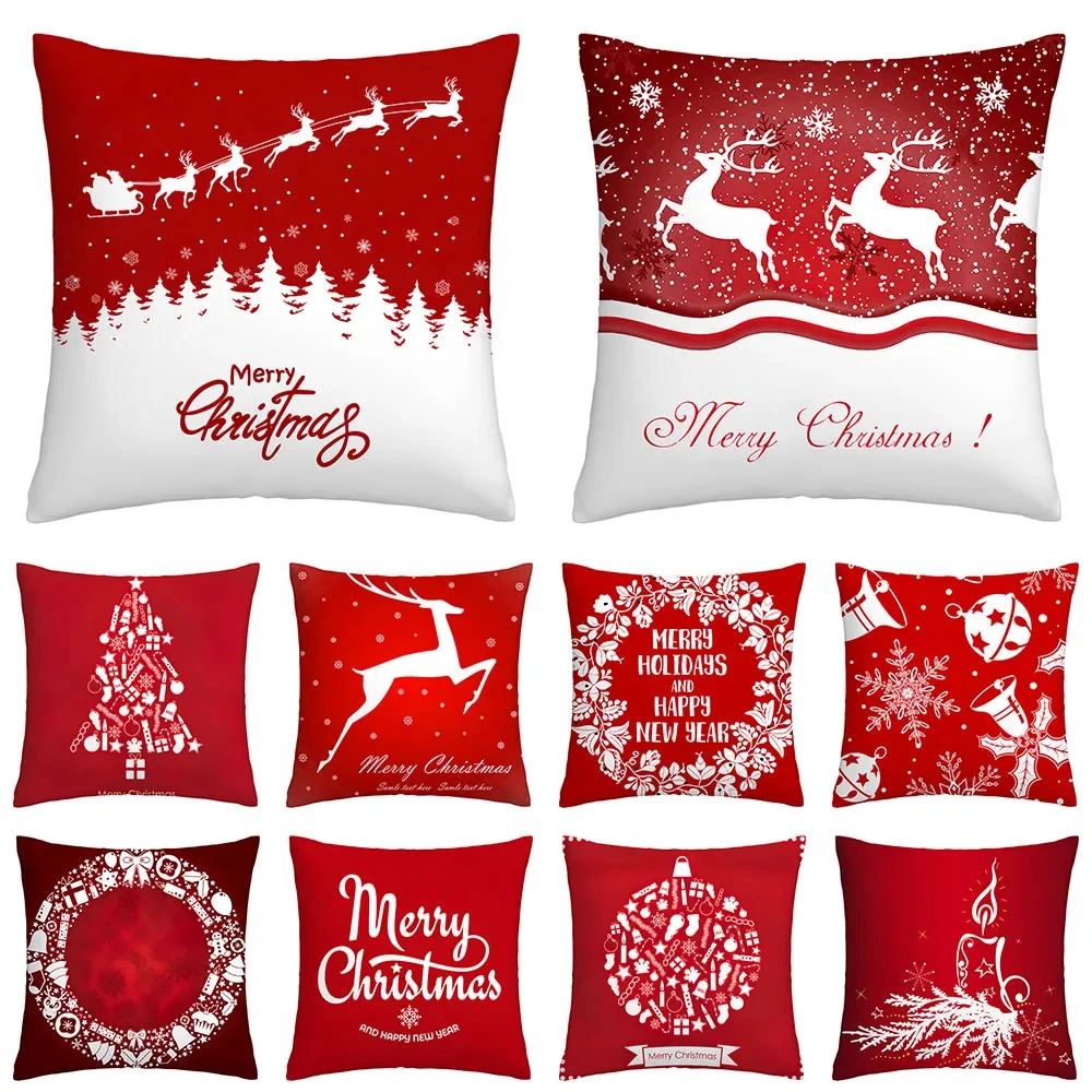 

Cojines 45x45 Red Father Christmas Printed Double Sided Cushion Cover Home Living Room Sofa Decorative Party Decor Gift DF821