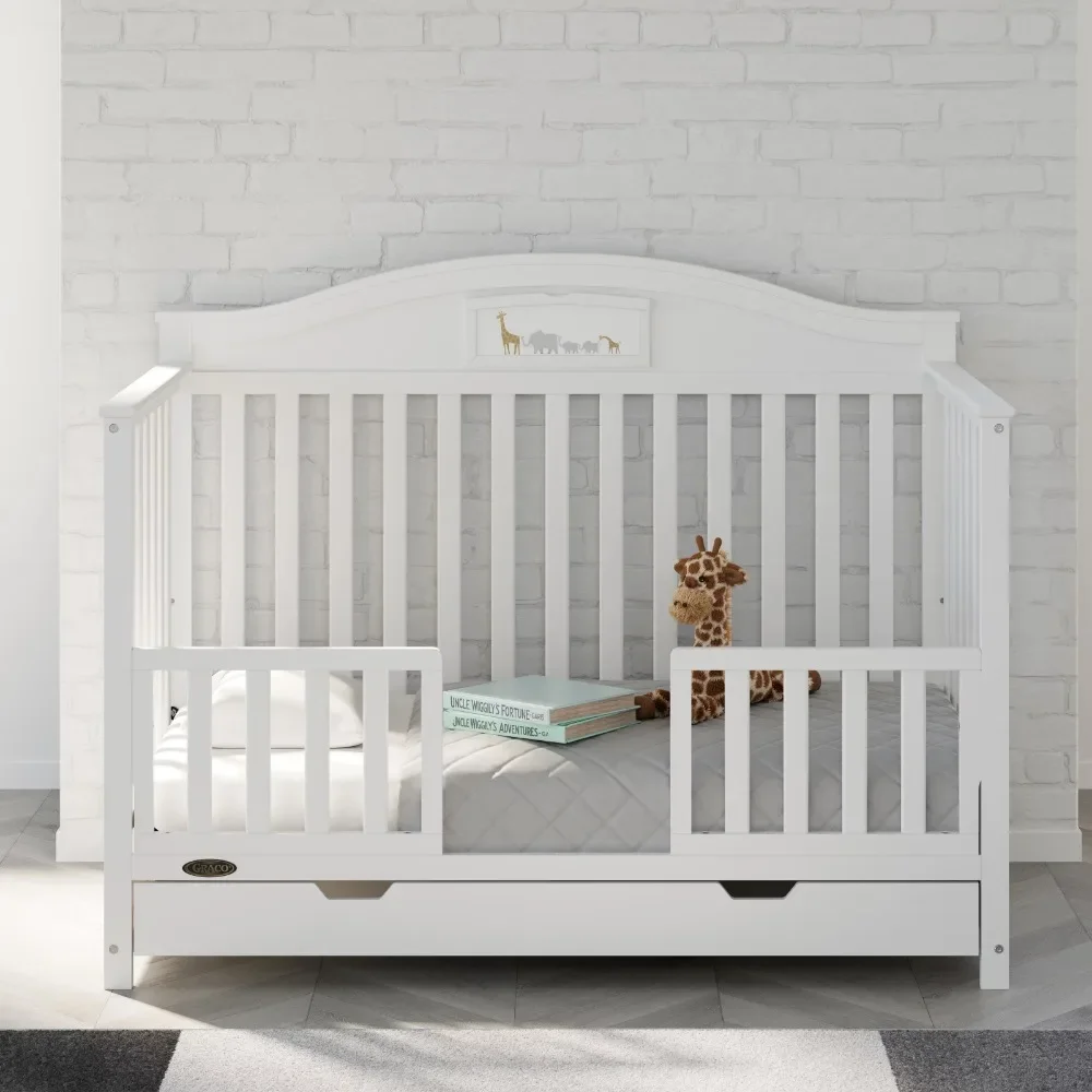 5-in-1 Convertible Baby Crib with Drawer and Reversible Headboard, Pebble Gray 2