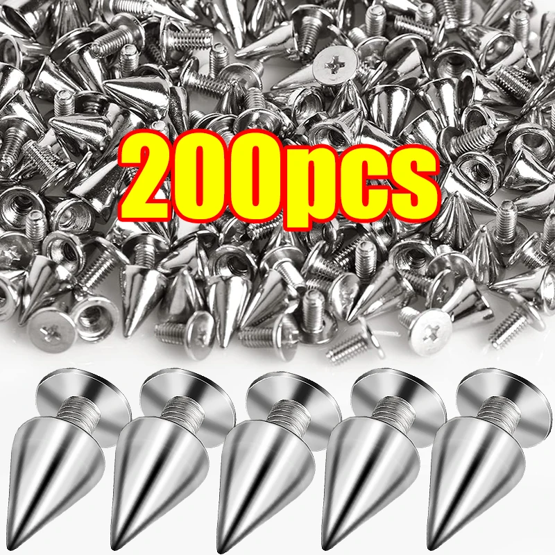 Silver Cone Studs and Spikes Screwback Cool Punk Garment Rivets for Clothes Bag Shoes Collar Leather Metal DIY Craft Accessories