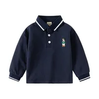 Polos à manches longues pour garçons, 100 coton, vêtements de printemps et d'automne pour enfants, Boutique d'ours mignon, Polo pour tout-petits de 1 à 2 3 4 5 6 ans 2