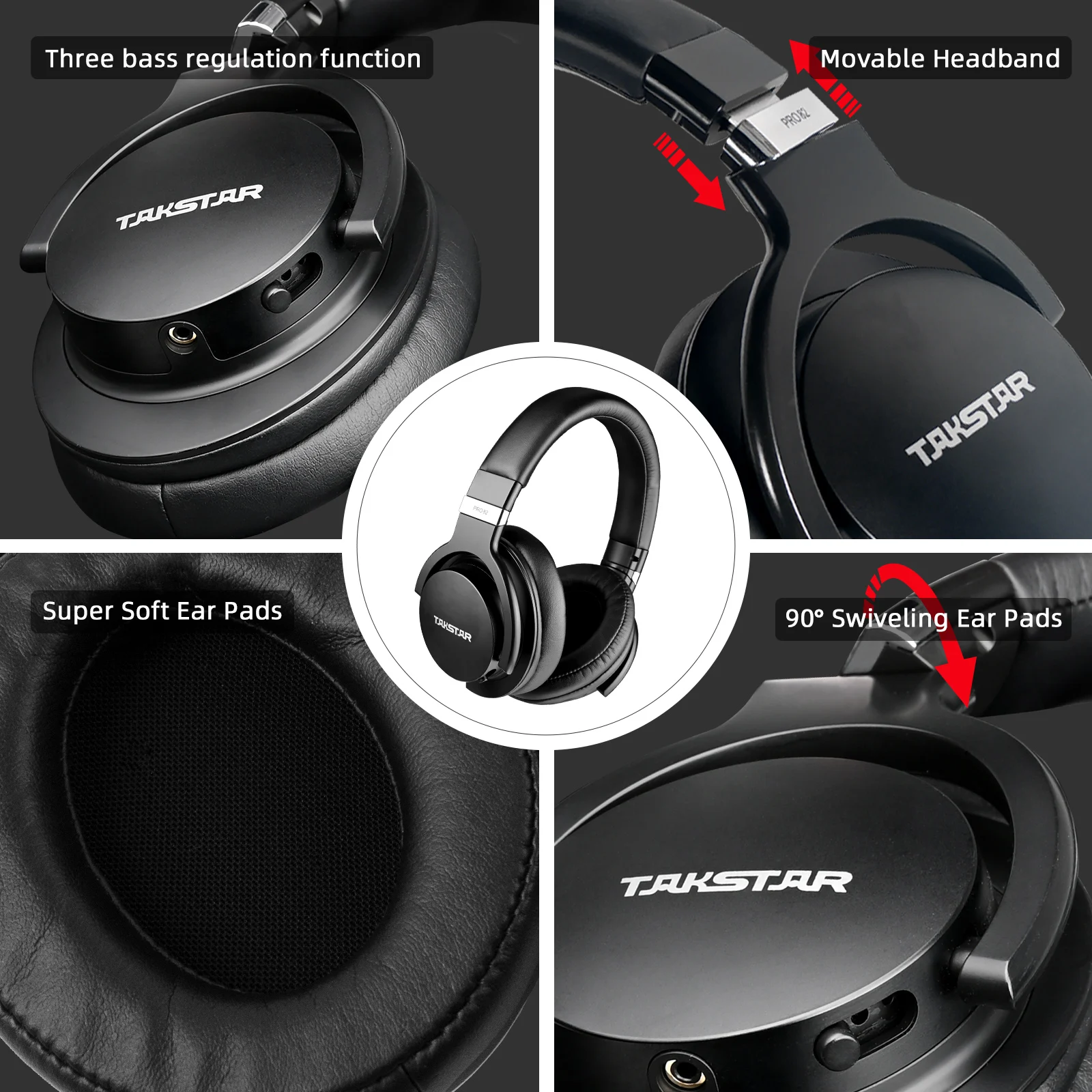 Takstar PRO82 / pro 82 전문 모니터 헤드폰 스테레오 PC 녹음 및 게임용 HIFI 헤드셋, 저음 조절 가능