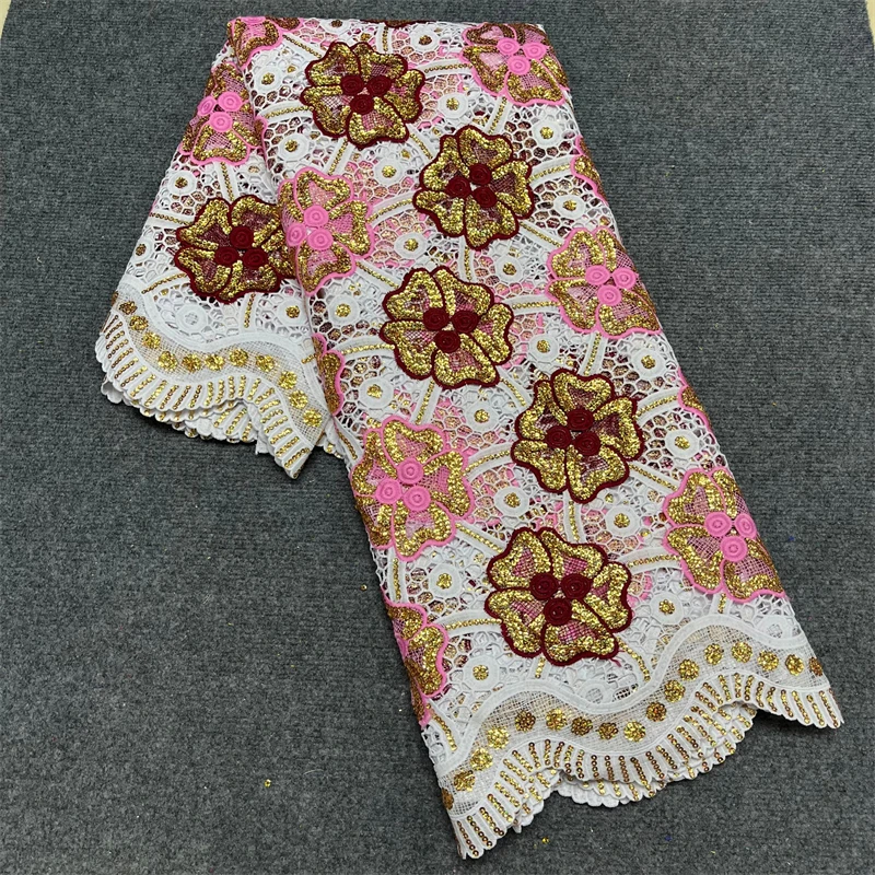 

African Lace Fabric 2023 High Quality Lace With Sequins Guipure Cord Lace For Party Dress 5yards