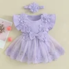 3D Flower Summer Baby Girls Romper Princess Mesh Newborn Clothes Lace Patchwork Ruffle Bodysuit Dress Headband Kids Clothing 2