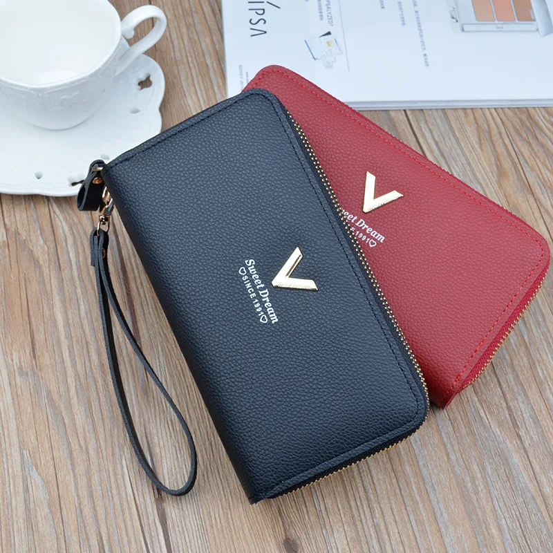 Women's Large Capacity Dual Zipper Long Clutch Wallet Simple High-Capacity Double Layer Mobile Phone Bag