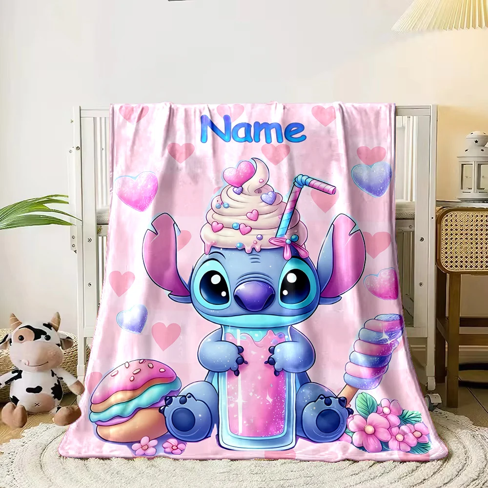 1PC Disney Stitch Printed Blanket Can Be with Name, Soft and Warm, Suitable for Home, Office, Camping and Car Girls Gifts