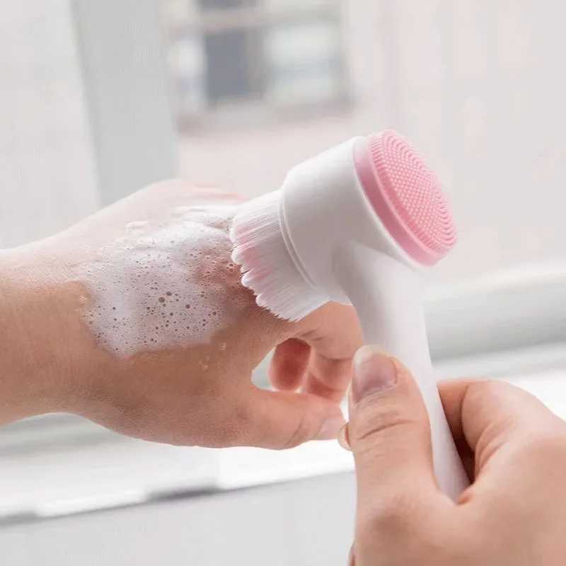 3D Silicone Double-sided Manual Face Washing Brush Soft Bristles Massage Brush Cleaning For Deep Cleaning Exfoliating
