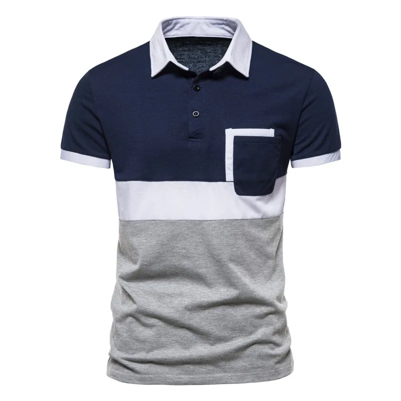 Men's Fashion POLO Collar Cargo Shirt Cotton Linen Breathable T-shirt with A Pocket Shirt on The Chest Рубашки Men