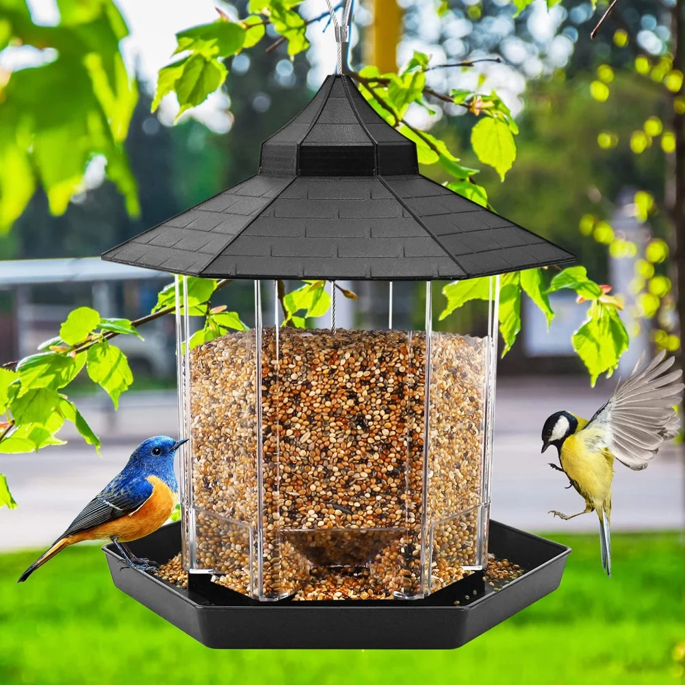 Garden Yard Outdoors Decoration Hexagon Shaped Large Capacity Easy to Use Gazebo Bird Feeders Wild Bird Feeder 3