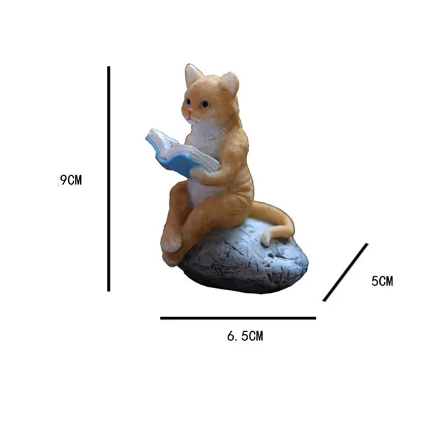 Kreatív Aranyos Macskaolvasó Szobor Díszes Cica Művészeti Házkerti Haltartály Mikro Táj Tereprendezés Asztali Dekorációk Ajándék - Image 3