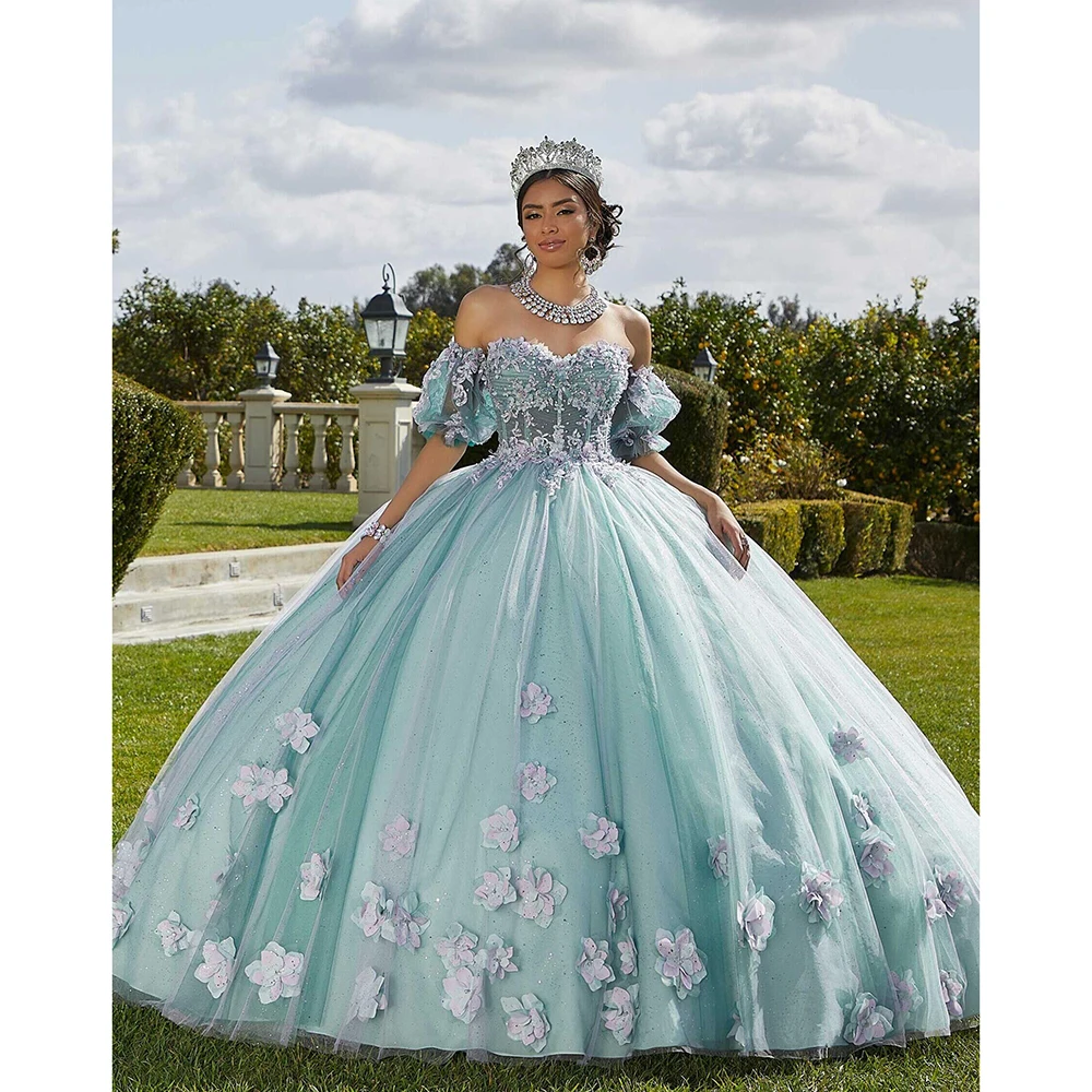 

STEVDITG Exquisite 3D Flowers Wedding Dress Elegant Off The Shoulder Appliques Beading Pearls Sequined Ball Gowns Bride Dress