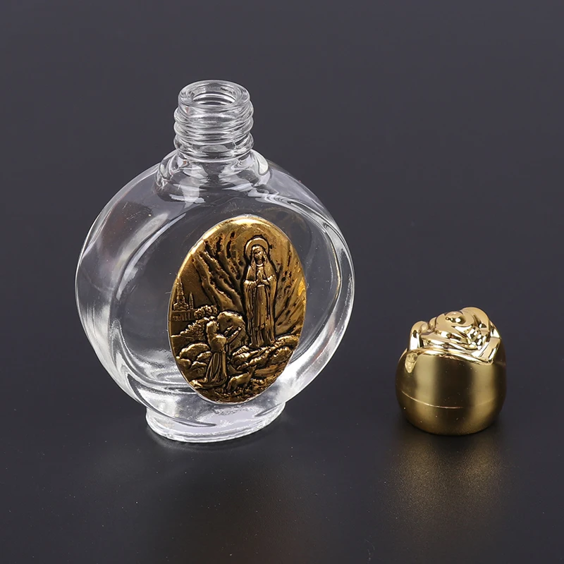 Glass Holy Water Bottle with Jesus & Virgin Cross Sculpture 5