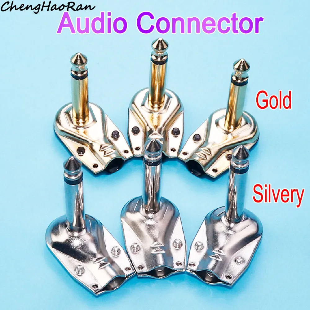 

1/2/5Pcs Gold plating Silver plating 6.35 mm Mono 2Pole Jack 90Degree Right Angle Plug 6.35mm Guitar Phono Pancake 1/4 Connector