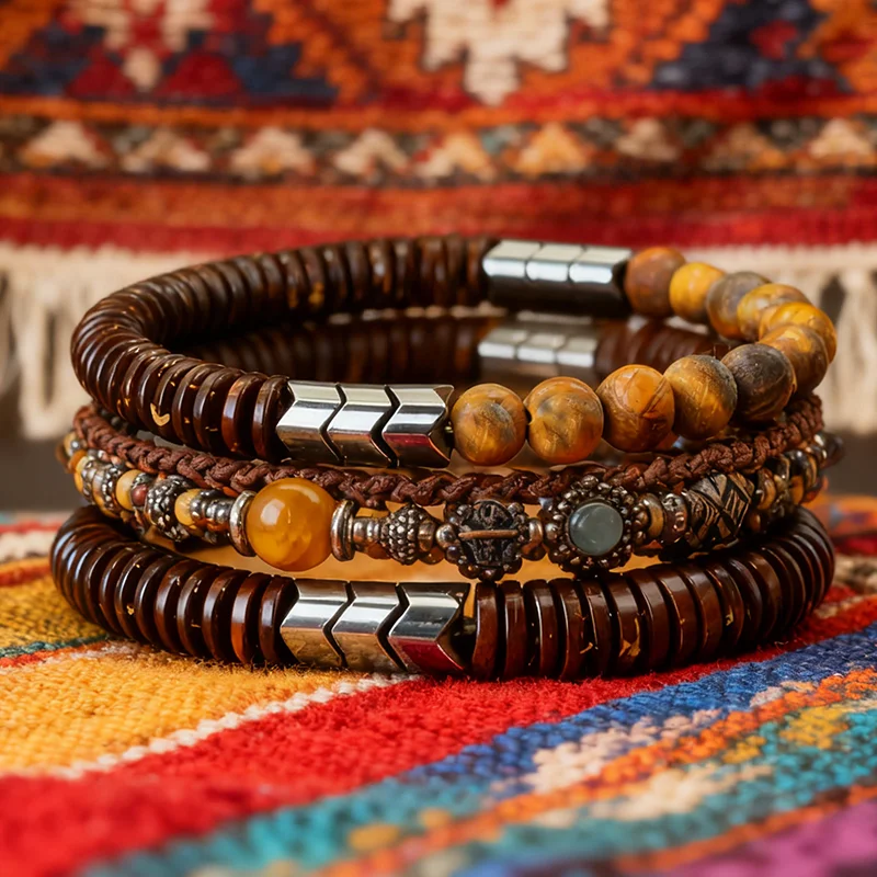 Natural Blue Sandstone Tiger Eyes Stone Men Bracelet