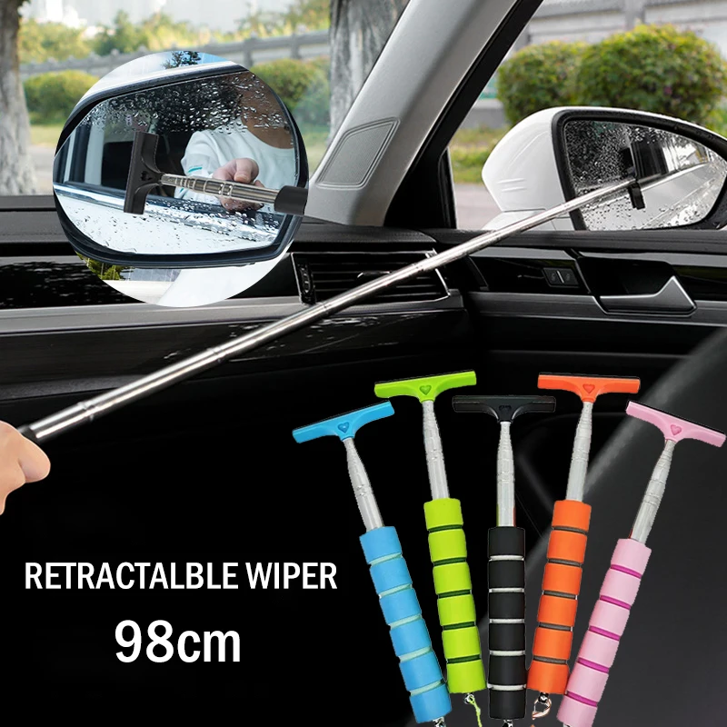 

Car Rearview Mirror Wiper Telescopic Auto Mirror Squeegee Cleaner 98cm Long Handle Car Cleaning Tool Mirror Glass Mist Cleaner