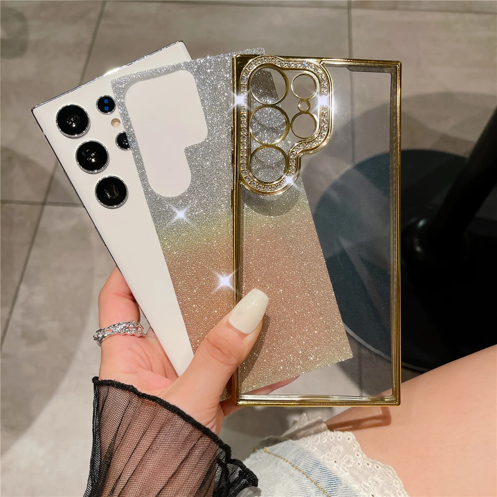 Luxury Plating Glitter Rhinestone Diamond Transparent Phone Case – Soft Gradient Color Cover