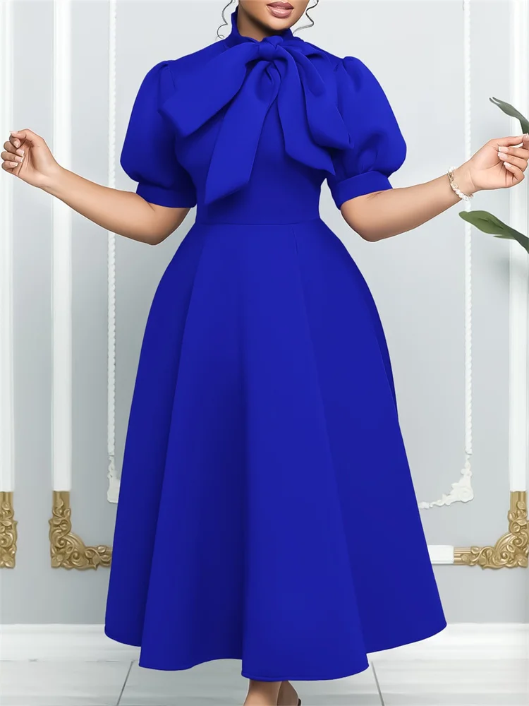 Wmstar Plus Size Dresses for Women Elegant Fashion Office Lady with Bow Maxi Dress New in Summer Clothes Wholesale Dropshipping