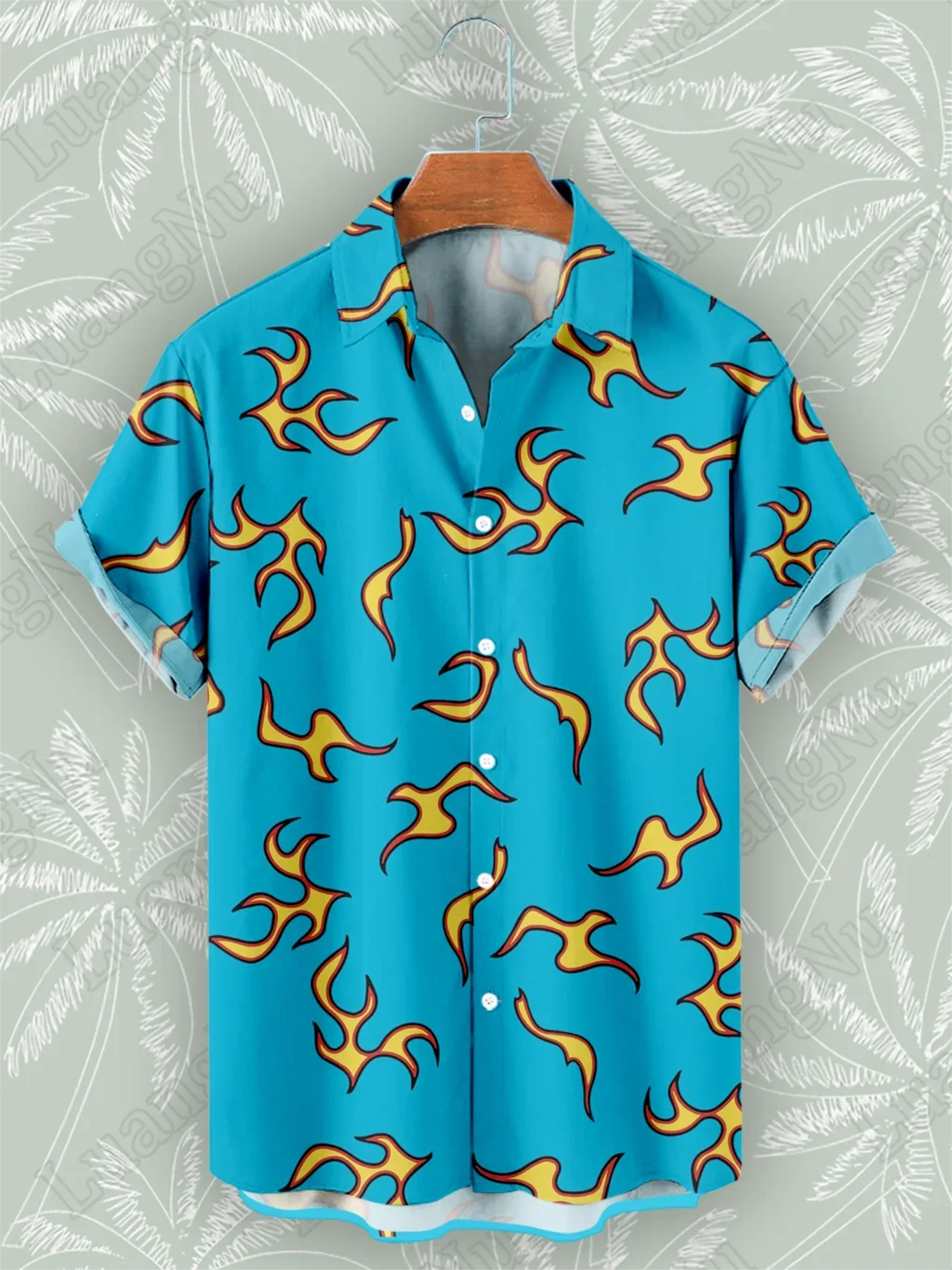Flame Blue Hawaiian Shirt Man Summer Short Sleeve Casual Street Shirts for Men 2024 Fashion High Quality Beach Party Shirt 2024
