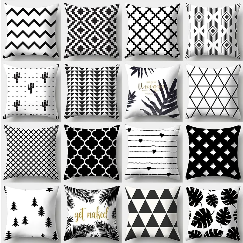 Home Decor Black and White Pillowcase Square Sofa Pillowcase Striped