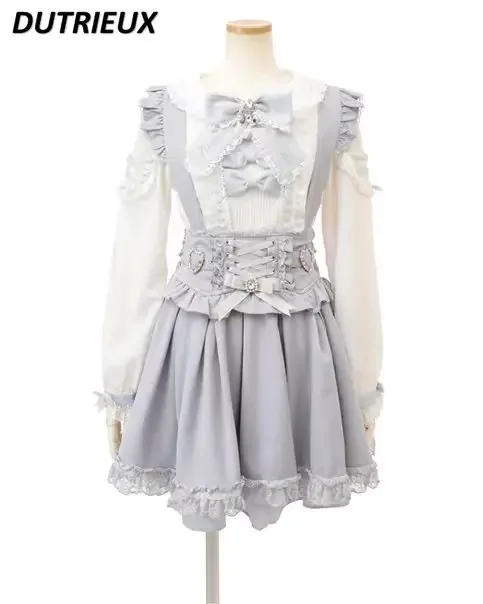 

Mine-Style Lolita Detachable Suspender Skirt Women 2024 Spring New Loose Slimming Waist Heart Pearl Buckle Ruffled Pleated Skirt