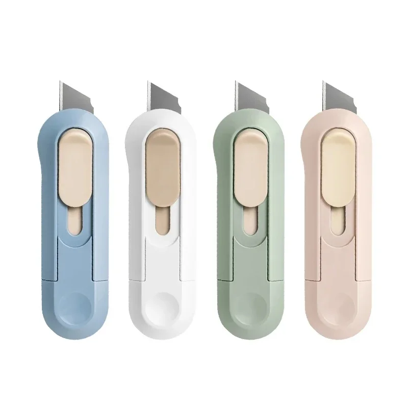4가지 색상 휴대용 미니 종이 절단기 박스 오프너 포켓 휴대용 소형 종이 절단 칼 벽지 칼 문구류 개봉 도구
