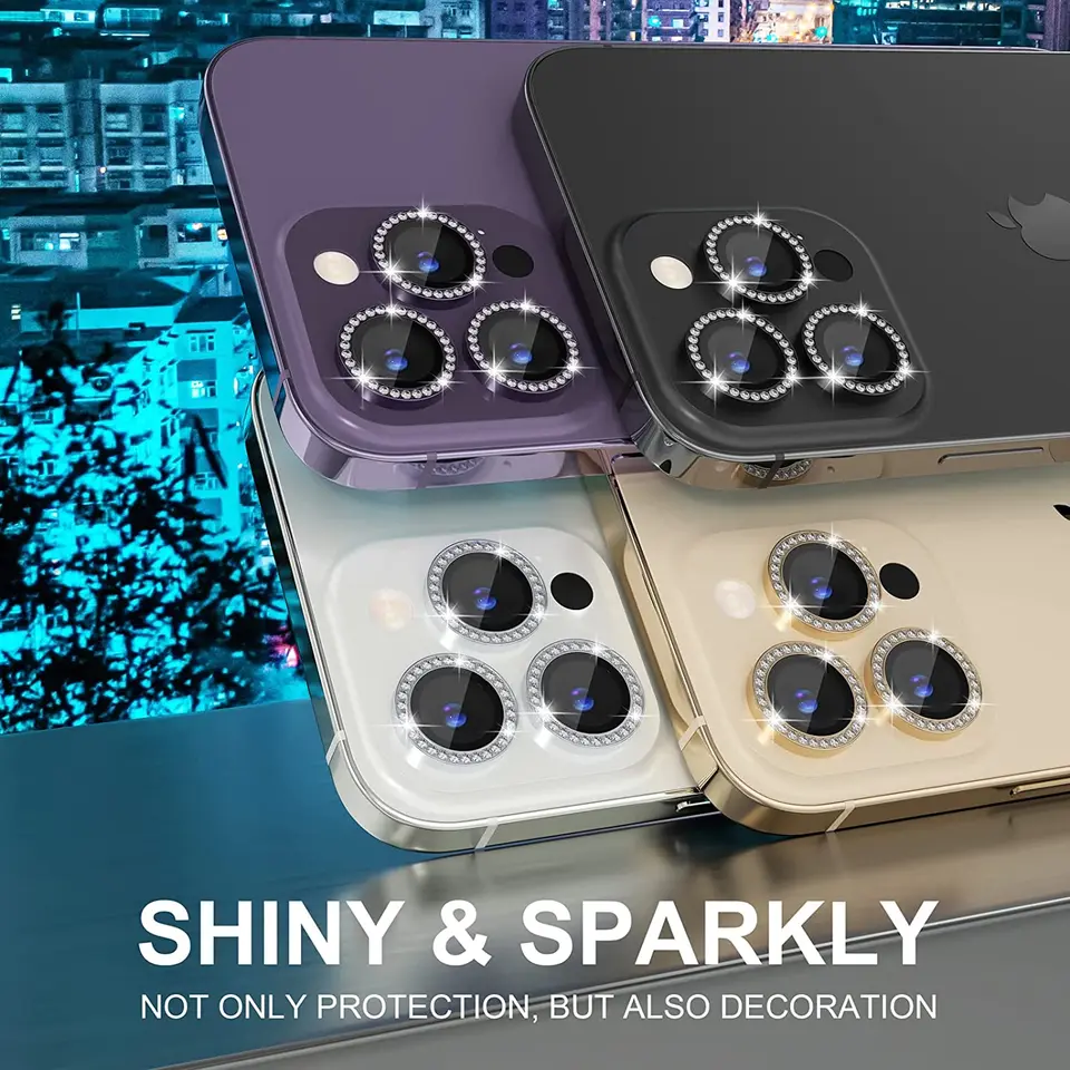 GSRYPC 2 Pack Kameralinsenschutz Kompatibel Mit IPhone 14/14 Plus 3D Glitzer Bling Diamant Kamera Objektiv Abdeckung Aufkleber Protector (für IPhone 14/ 14 Plus - Silber + Roségold